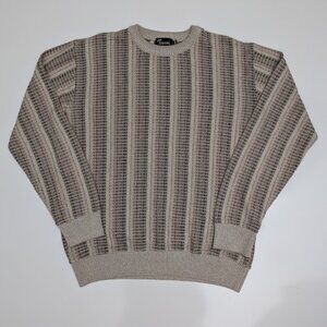 Vintage Tosani Canada Men's Medium Striped Textured Knit Crewneck Sweater Beige